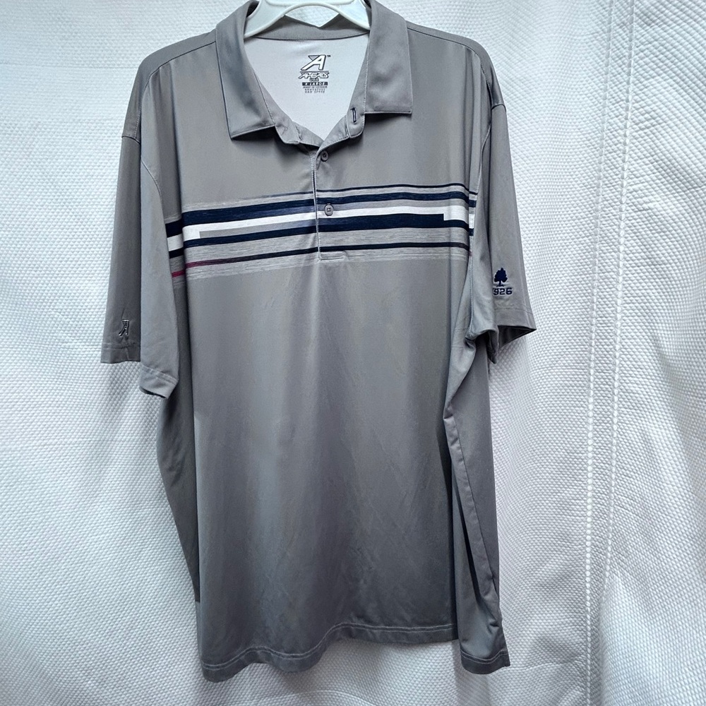 Blue and Gray Performance Polo Shirt with Stripes